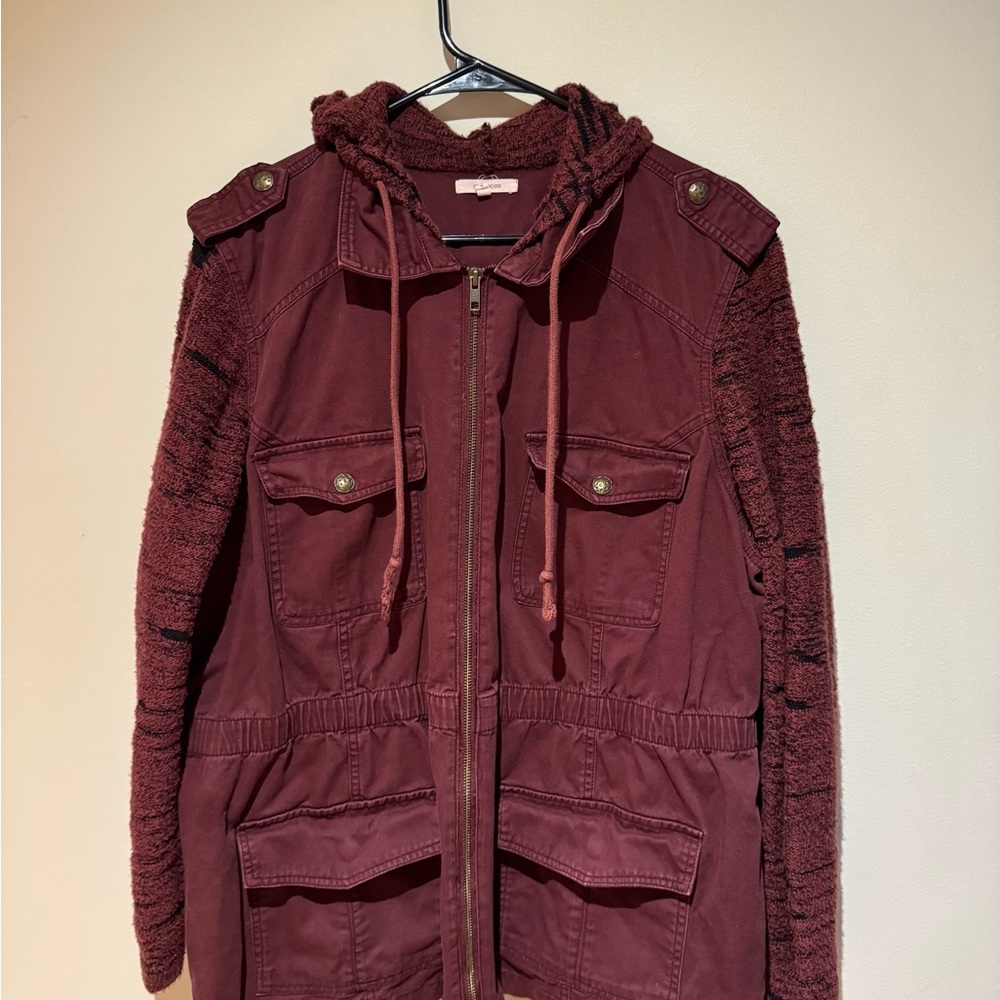 Maurices Maroon Zip-Up Hooded Jacket
